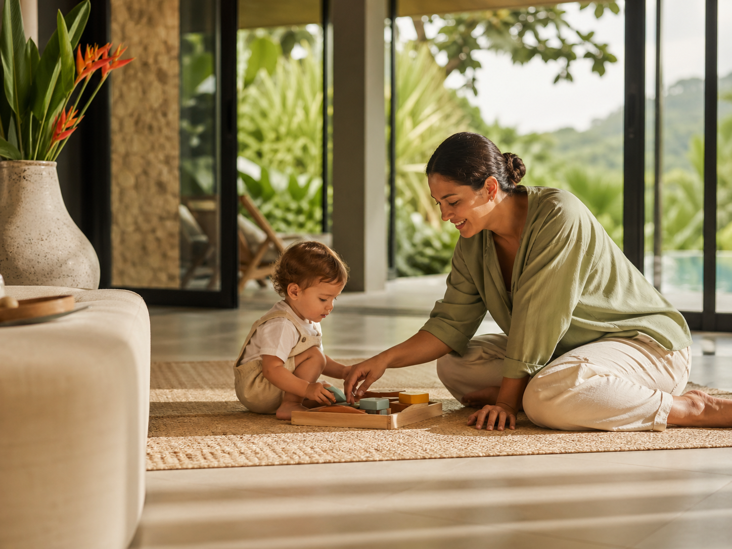 Bilingual nanny caring for children at a Costa Rica villa